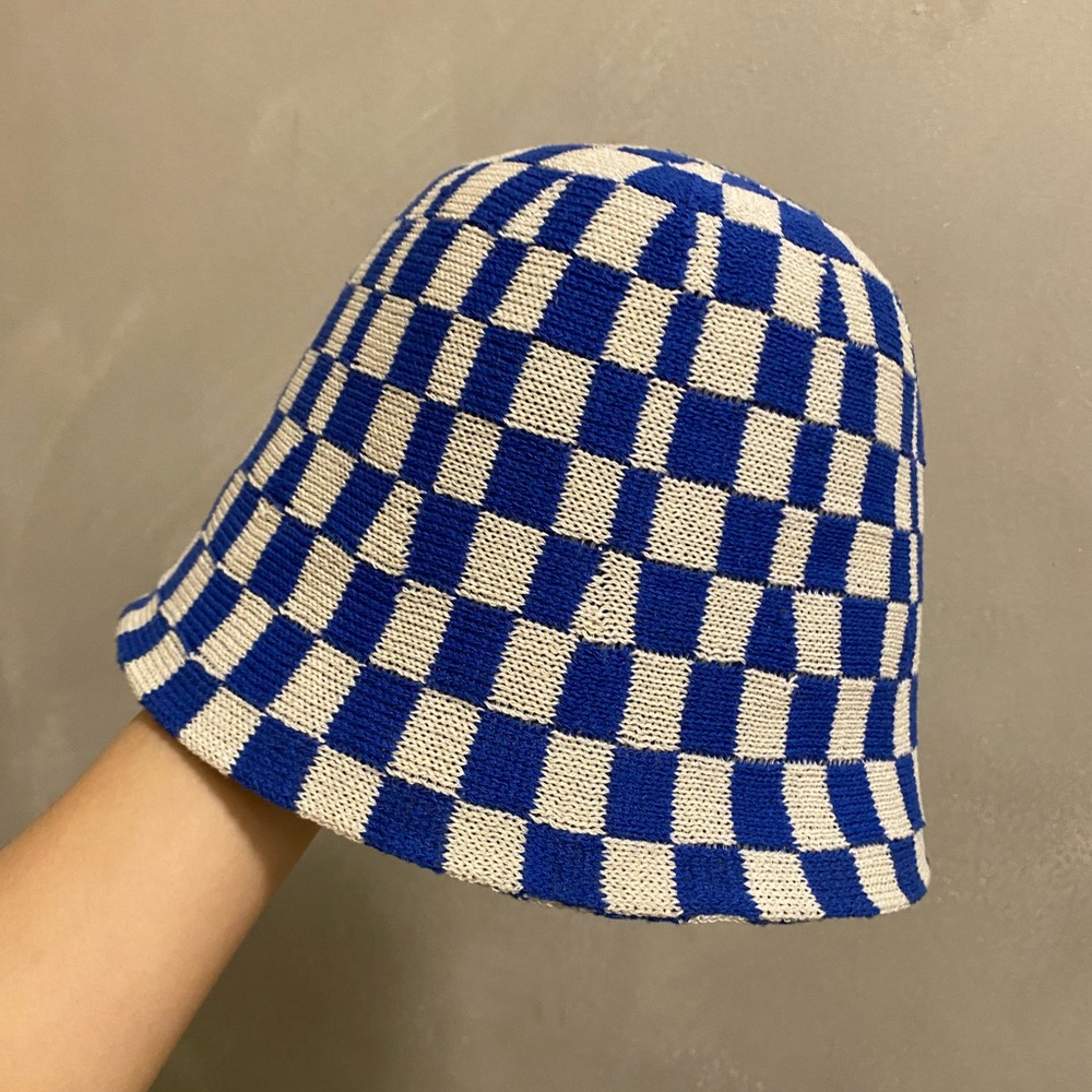 Checkered Knit Bucket Hat